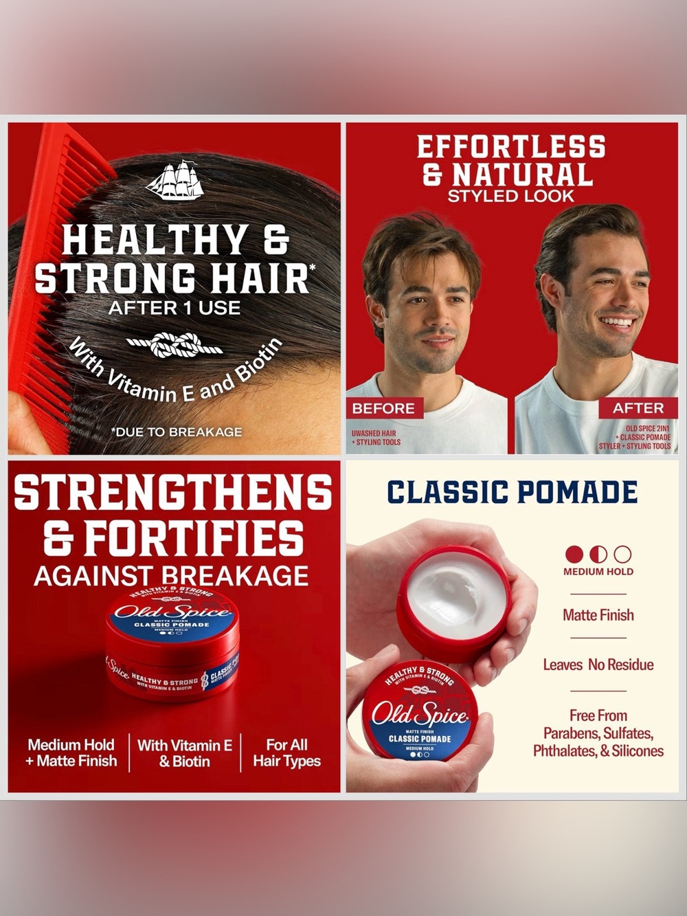 Old Spice‎ Classic Hair Pomade Medium Hold Matte Finish 2.22oz Healthy & Strong - Picture 6 of 7